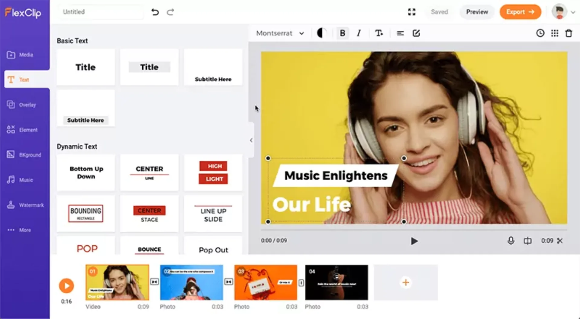 FlexClip online video düzenleme aracı
