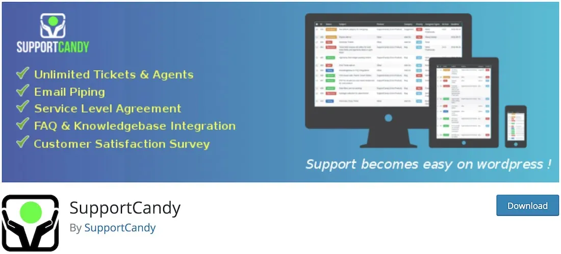 SupportCandy WordPress yardım masası bilet sistemi eklentisi