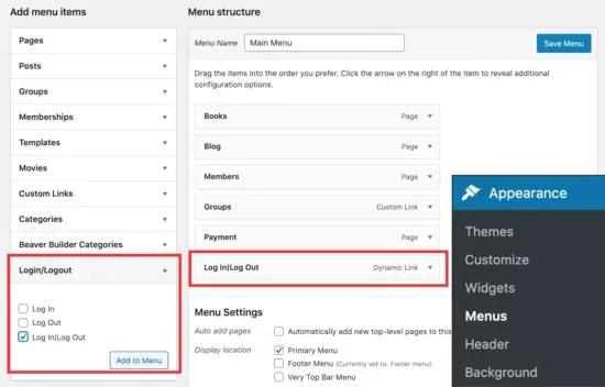 Giriş Çıkış menüsü WordPress eklentisi