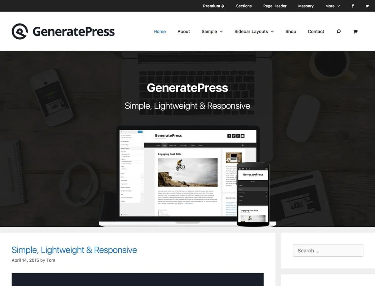 GeneratePress lightweight and performance-focused WordPress theme