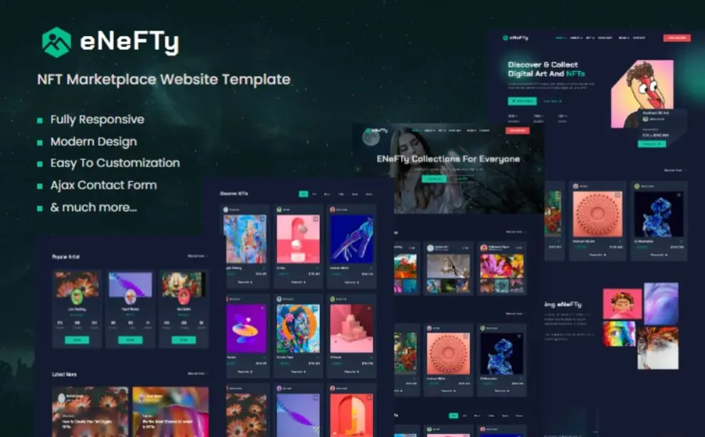 Enefty NFT Pazaryeri HTML Website Teması