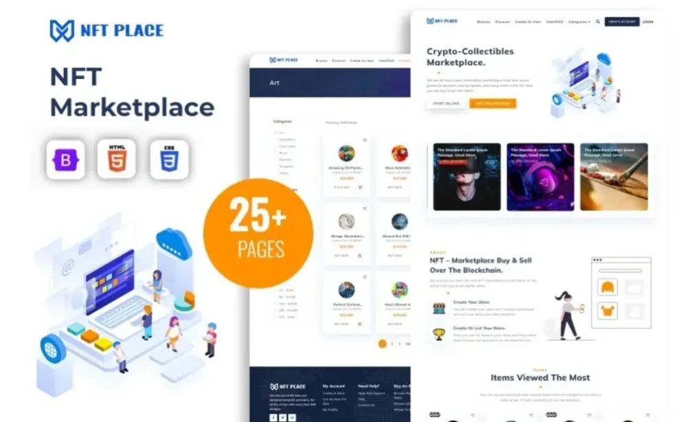 NFT Place Dijital Varlık Satış Pazarı HTML5 Web Sitesi Şablonu