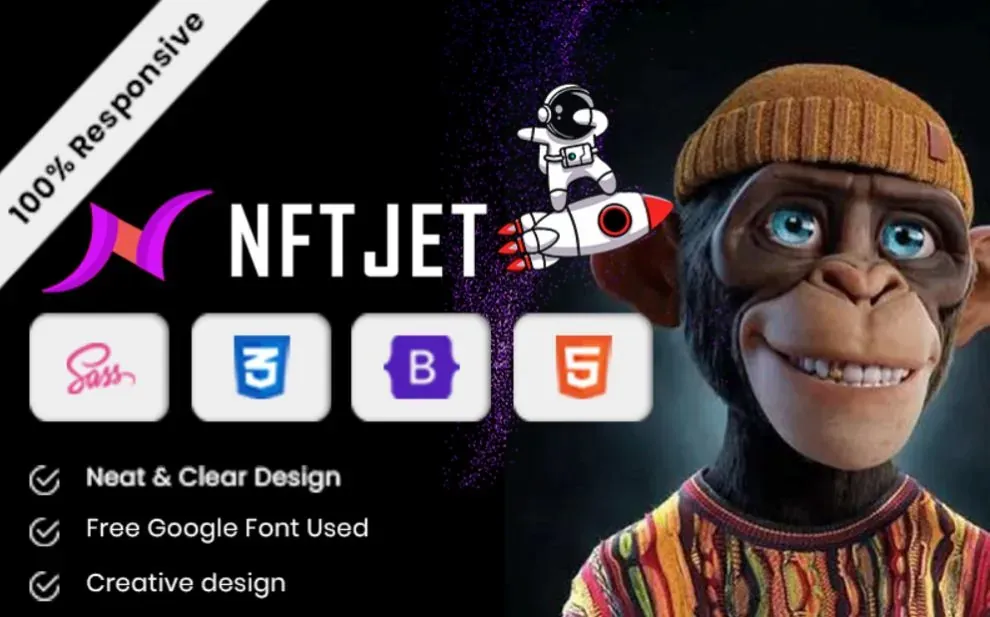 NFTJET NFT Kripto Para ve Bitcoin için HTML Pazar Yeri