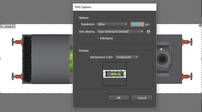 Adobe Illustrator dışa aktarma ayarları penceresi